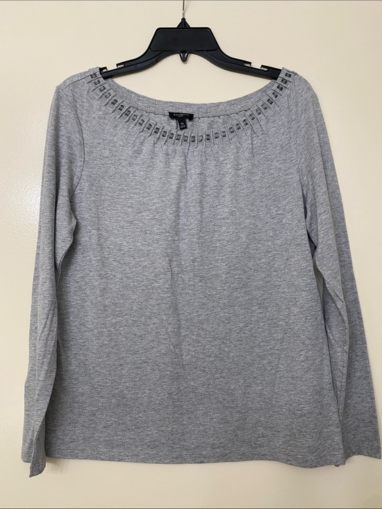 Talbots Tops - Talbots Heather Gray Long-Sleeve Top with Embellished Scoop Neck